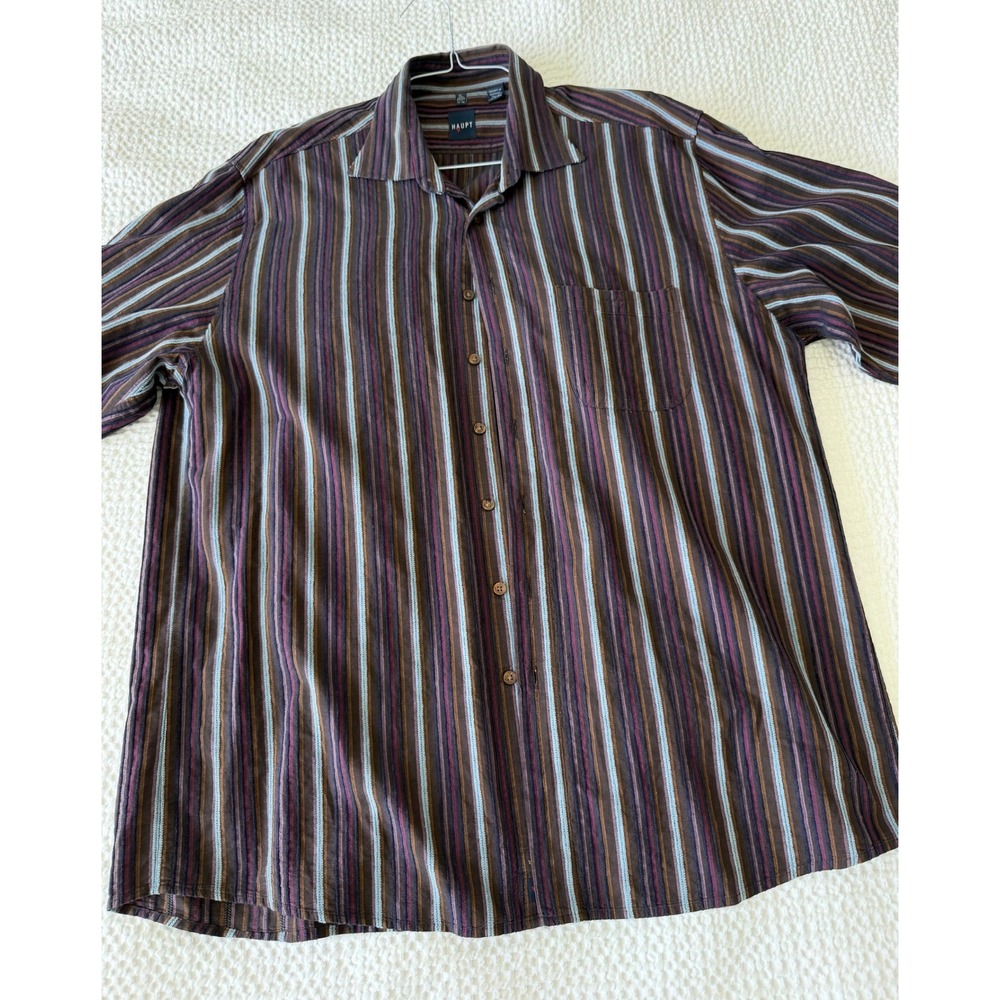 Haupt Shirt Mens XL Brown Cotton Blend Striped Long Sleeve Button Down Germany
